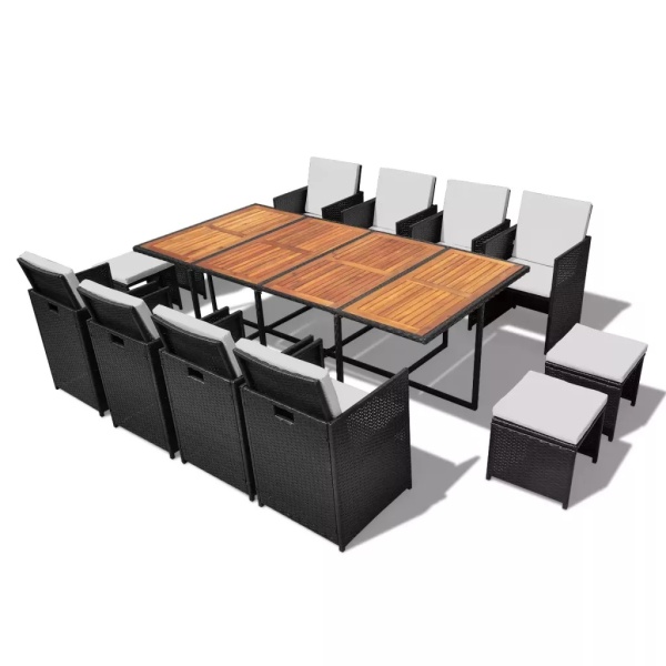 Set Mobilier De Exterior 13 Piese Negru Poliratan Lemn Acacia 42532